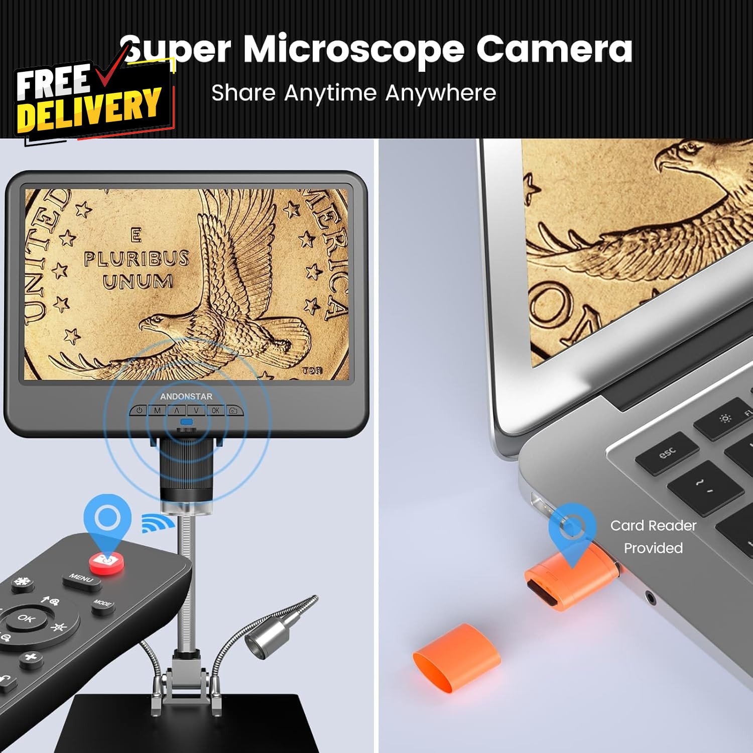 AD210 10.1" LCD Digital Microscope for Electronics Repair Coins w/ Light 32GB