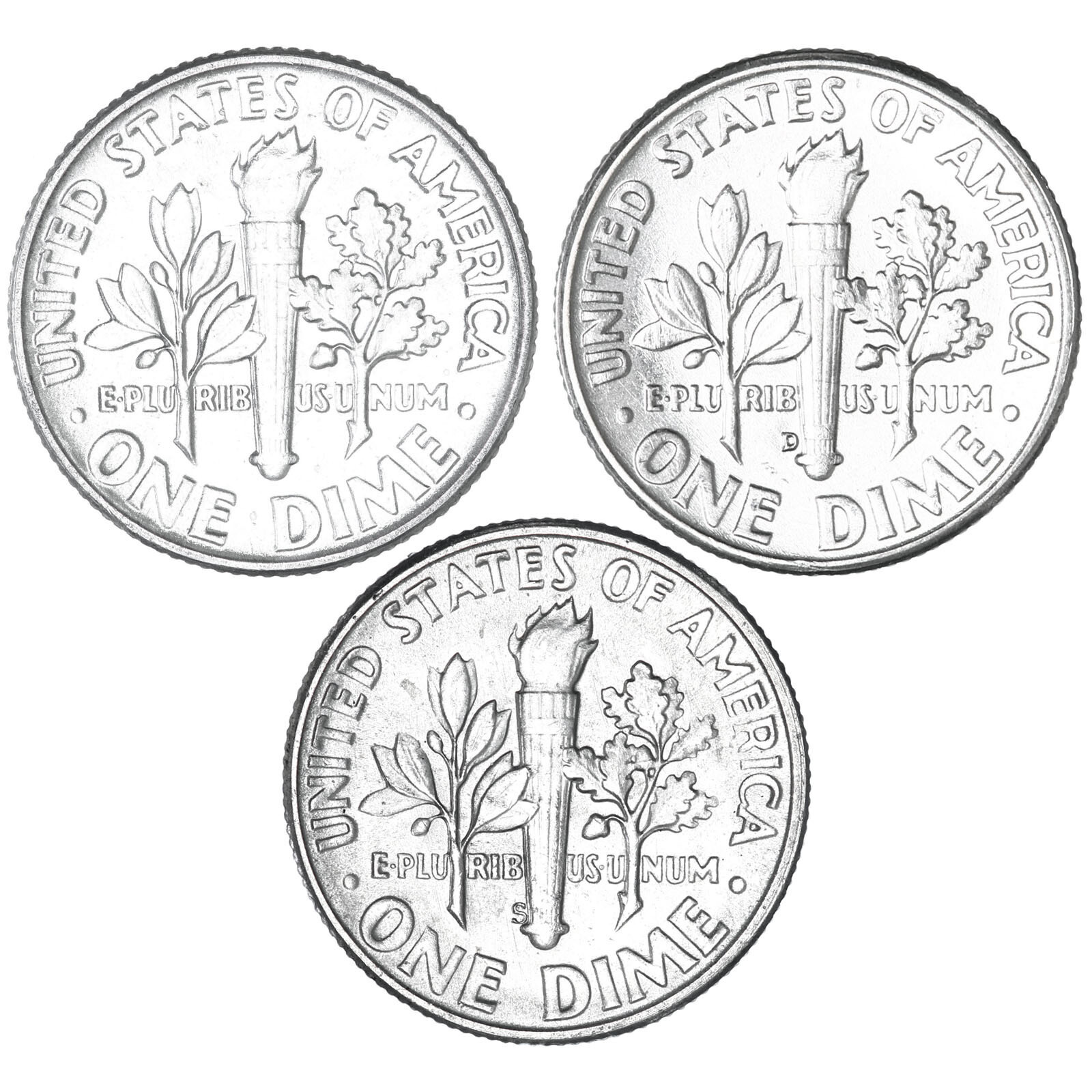 1955 P D S Roosevelt Dime BU Year Set 90% Silver 3 Coin Lot