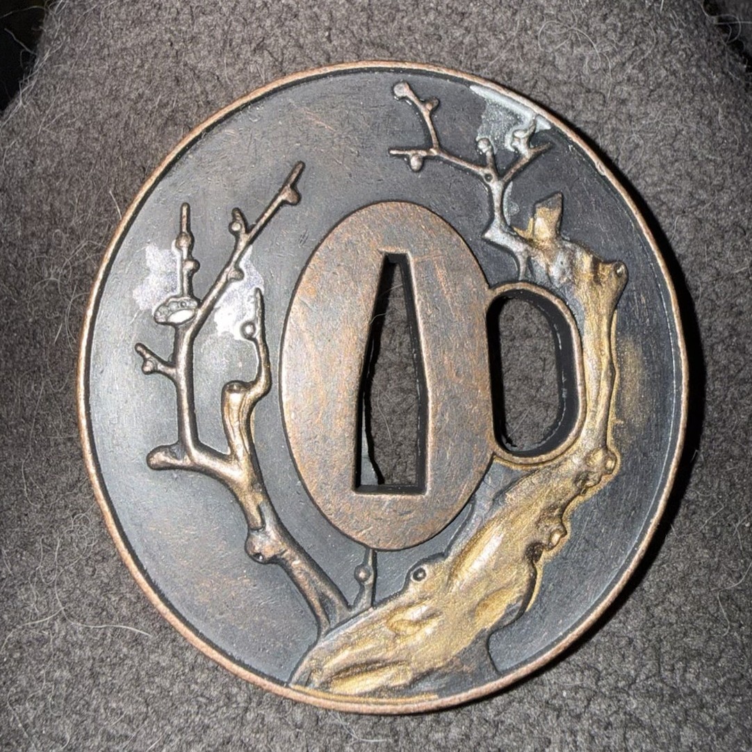 Ancient Plum Tree Tsuba Hand Guard For Japanese Samurai Sword Katana Wakizashi