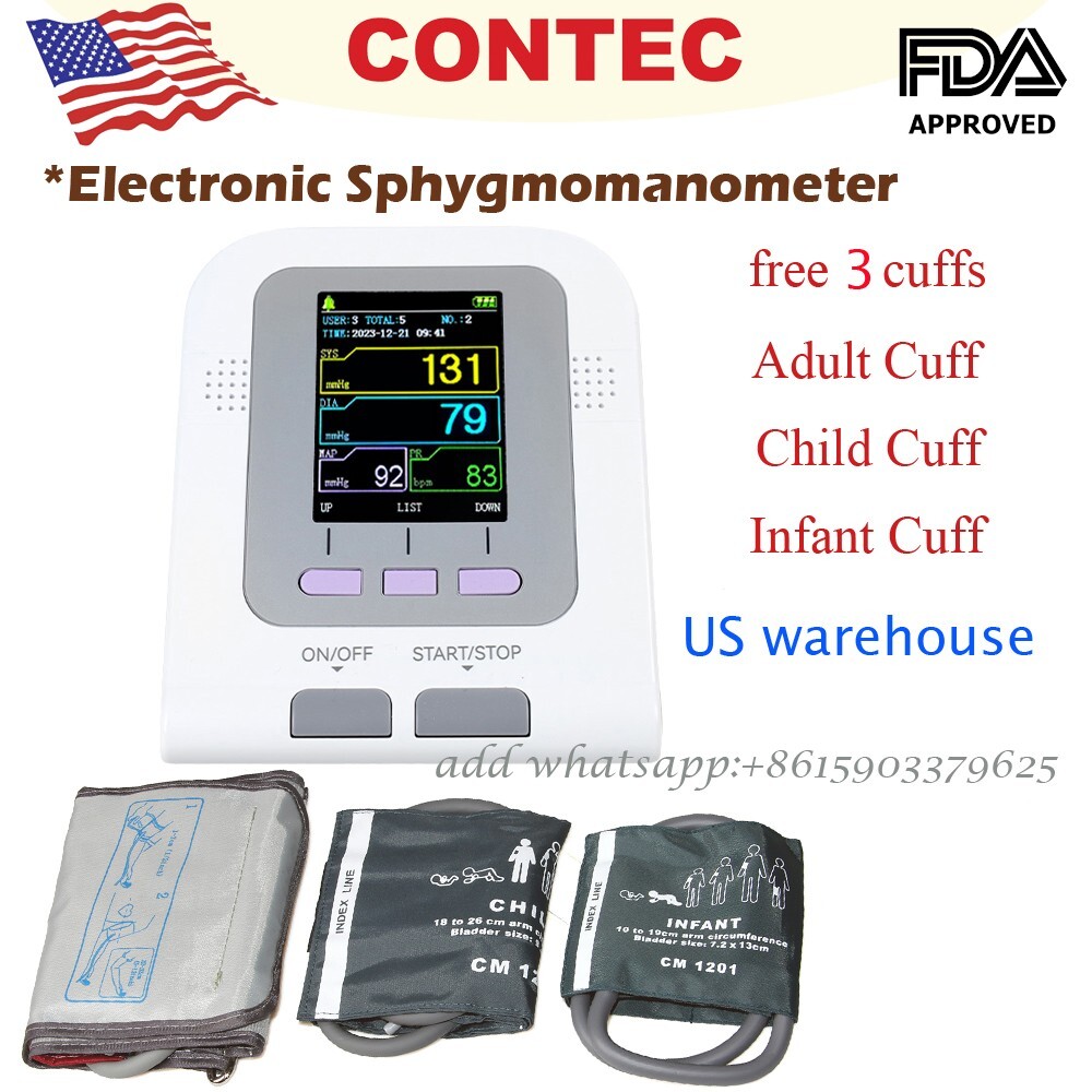 CONTEC08A Digital Blood Pressure Monitor Arm BP Adult+3 Cuff Pulse Meter Machine