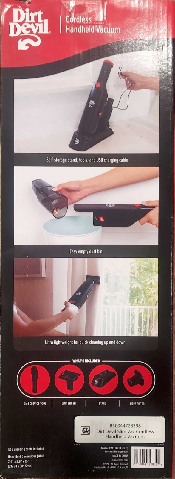 Dirt Devil Cordless Rechargeable Handheld Slim Vacuum EV1106HH w/Storage Dock 🆕