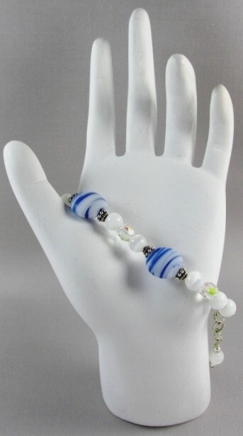 LAMPWORK Blue Swirl handcrafted OOAK beaded bracelet Handmade