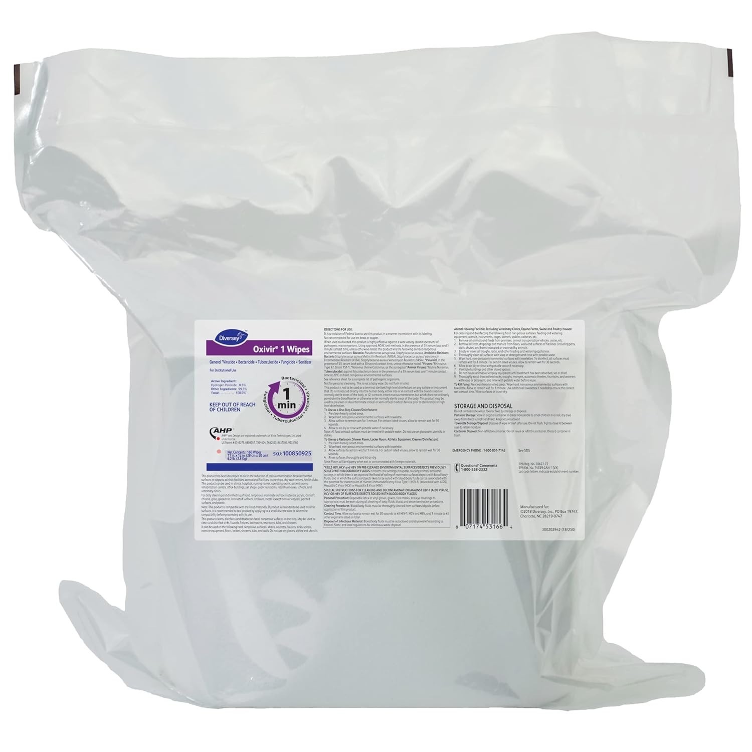 2 packs Diversey Oxivir 1 100850925   160ct  Wipes Refills