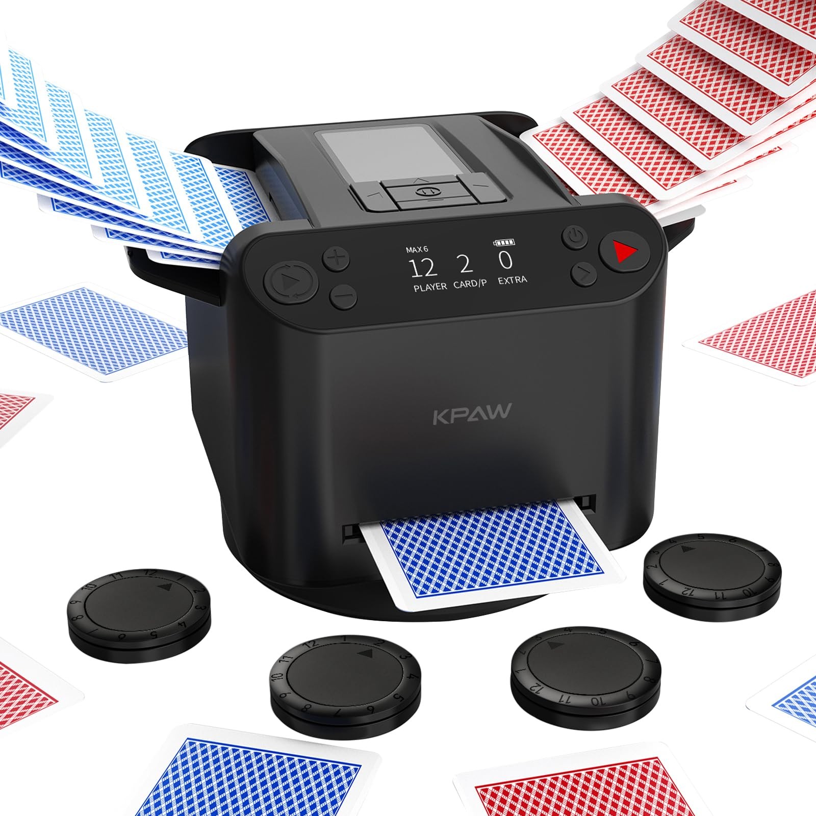 Automatic Card Shuffler and Dealer - 1-2 Decks Support 12 Players, 4 Drawing ...