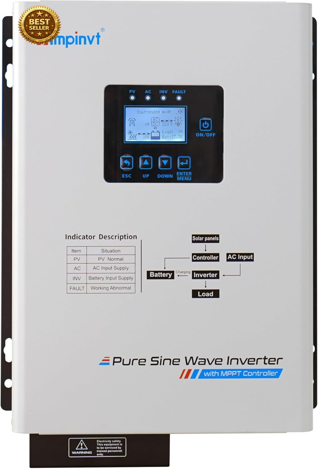 1200W Pure Sine Wave Solar Inverter 12V to 120V MPPT 40A Solar Charger Off Grid