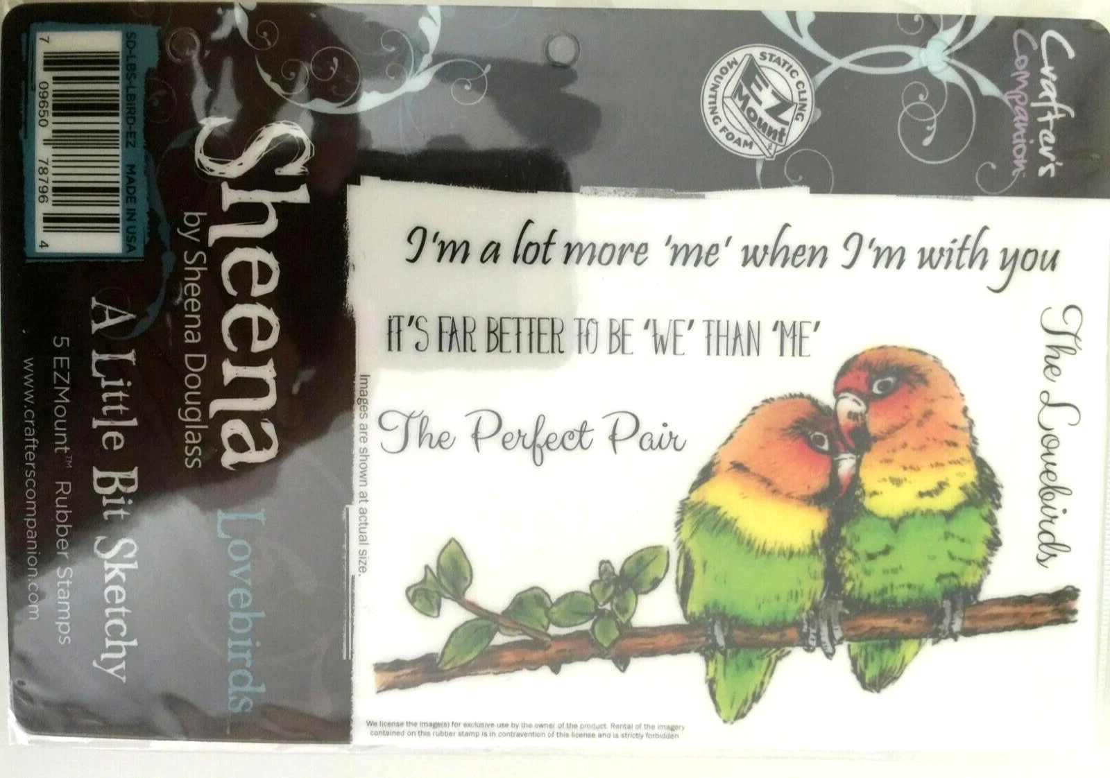 Sheena Douglass- Lovebirds-A Little Bit Sketchy 5 pc EZ Mount Rubber Stamps- New