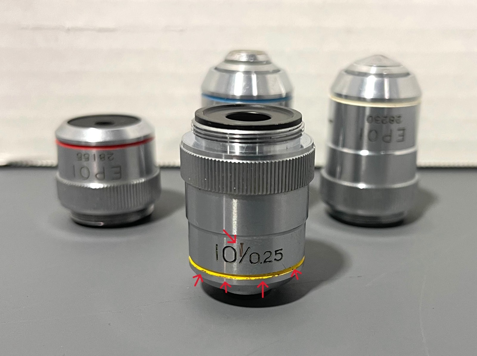 Mixed Lot of EPOI 4/0.13 10/0.25 40/0.65 OiL 100/1.25 Microscope Objectives