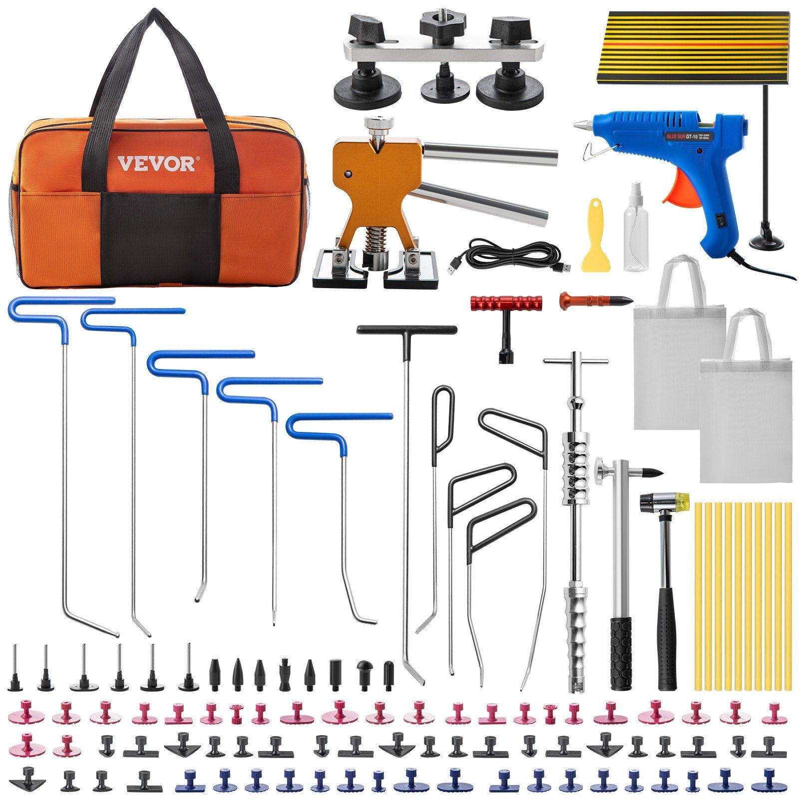 Complete 89PC Auto Dent Puller Kit with Comfort Grip Pliers
