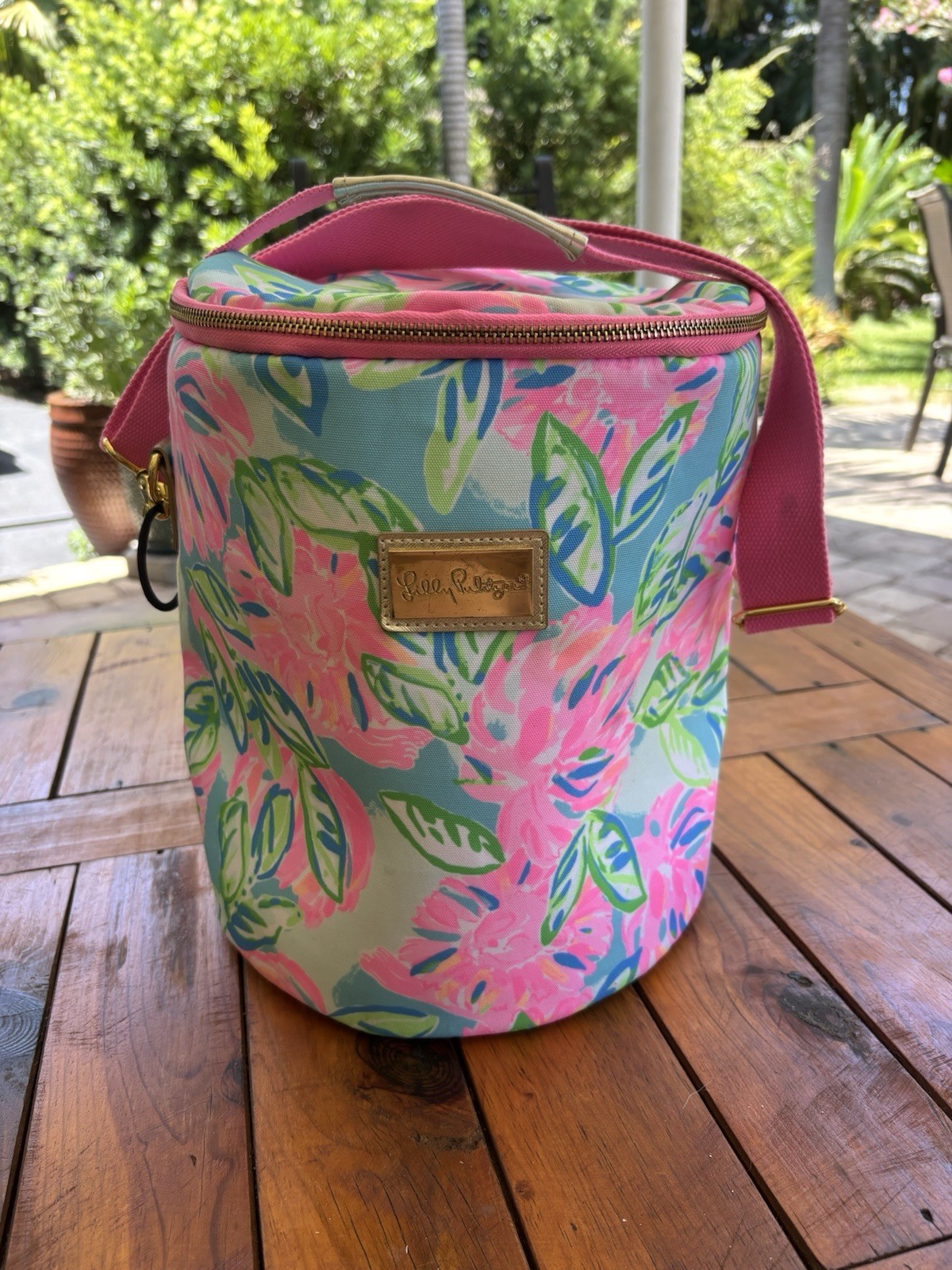 Lilly Pulitzer Soft Sided Insulated Round Cooler Bag Totally Blossom, Pink, Aqua
