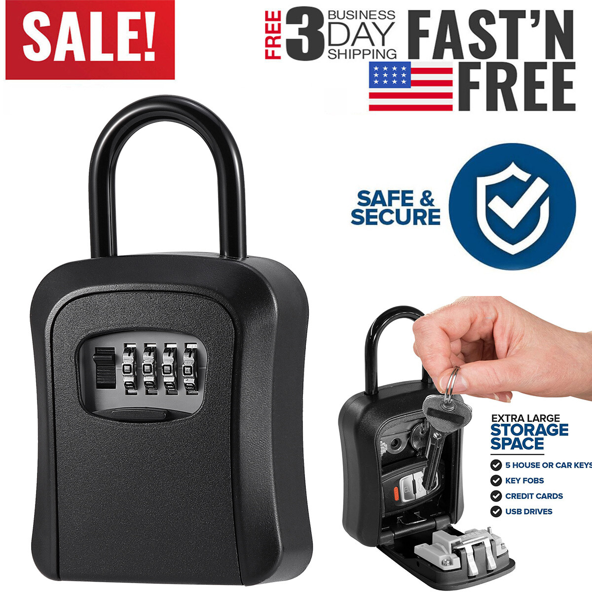 Waterproof Lock Box For Keys With 4 Digit Combination Outside Hold Key Safes