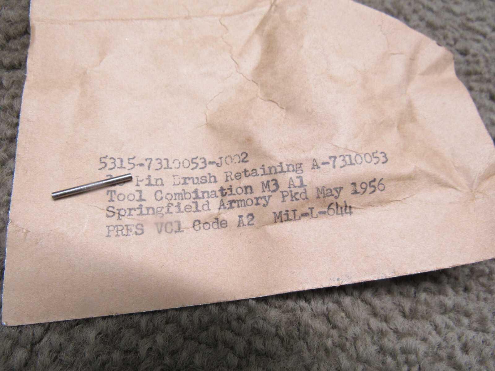 US M3A1 Combination Tool Chamber Brush Retaining Pin NOS QTY 1 PIN ONLY