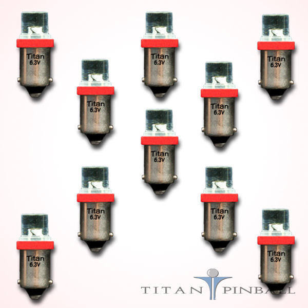 (10 Pack) - 6.3 Volt LED Bulb Flat Top 44/47 Base (BA9S) Pinball - RED