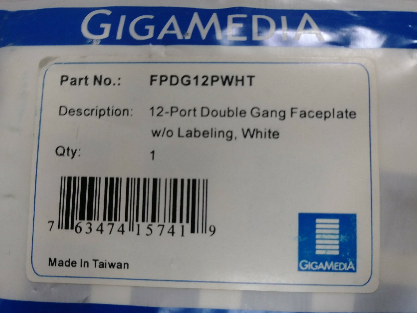 GIGAMEDIA FPDG12PWHT 12-PORT DOUBLE GANG FACEPLATE NEW IN PACKAGE LOT OF 5