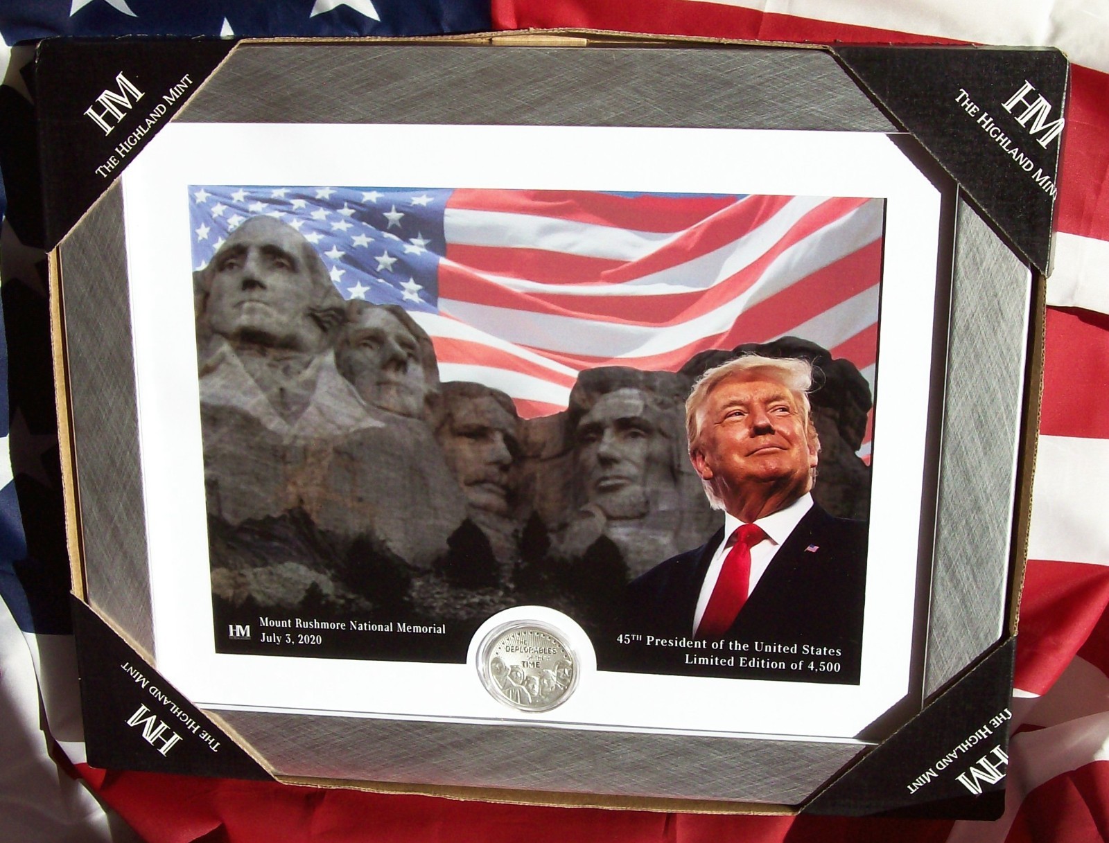 2020 Donald J Trump - Mount Rushmore Picture & Deplorables 1 oz 999 Silver Coin