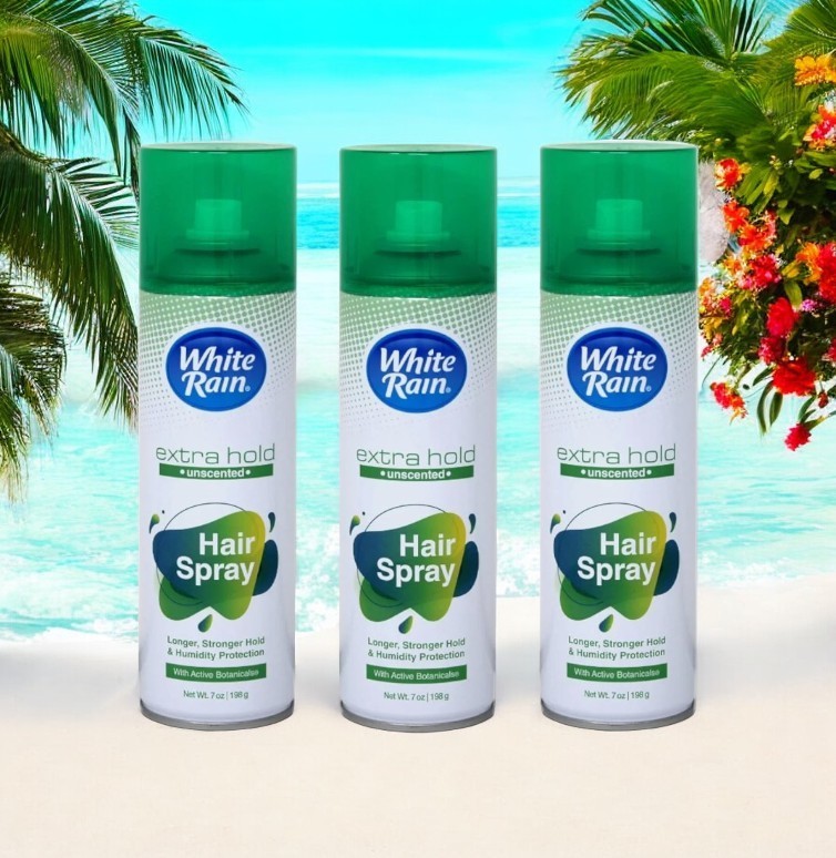 3 Pack White Rain Aerosol Hairspray Unscented Extra Hold 7.0Oz Each