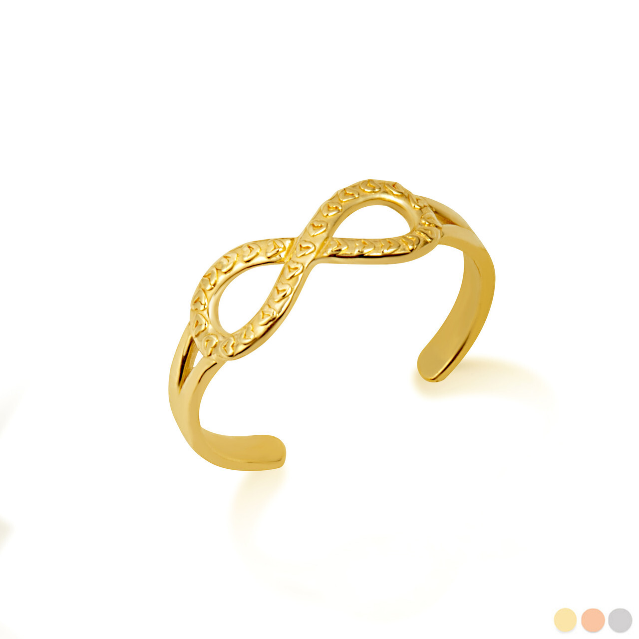 Gold Woman's Infinity and Hearts Toe Ring (Available in Yellow/Rose/White Gold)