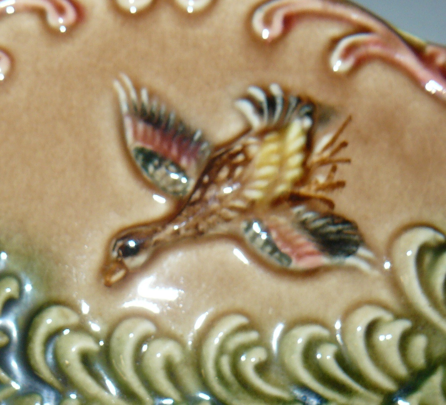 Vintage Square Oval Ruffle 9" Long Planter Crackle Ceramic Ducks In Flight