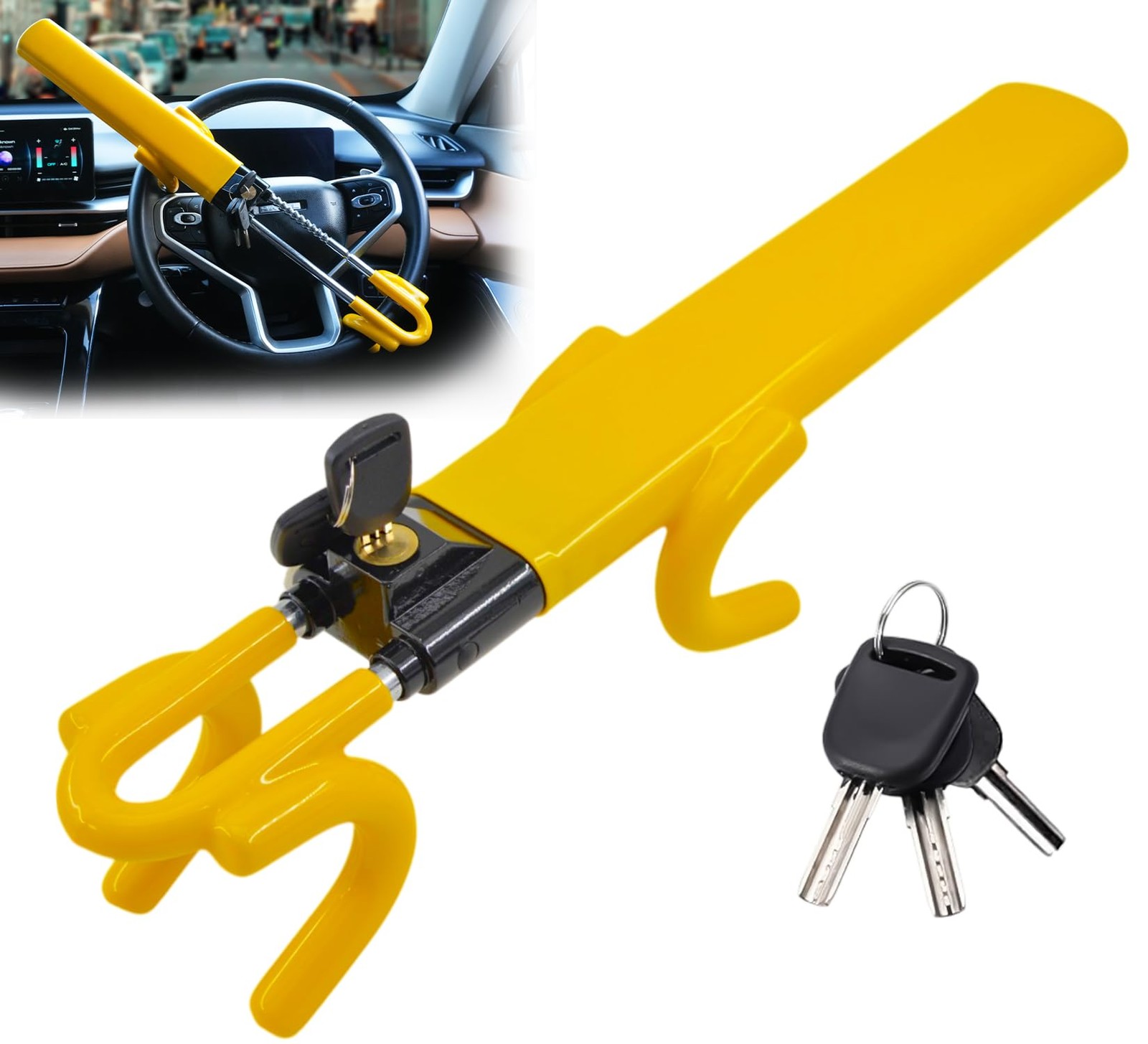 Ultra Secure Car Steering Wheel Lock, No Scratch Dual Locking Hooks, Black