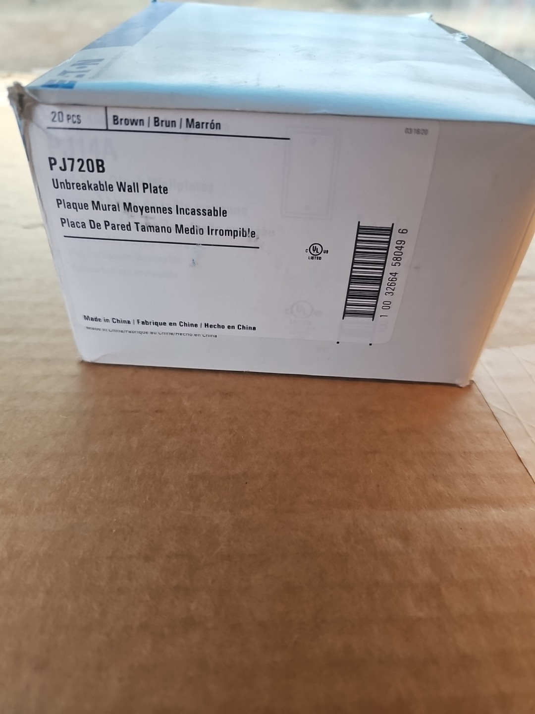(20) Eaton PJ720B Unbreakable Wallplates Brown Polycarbonate 1.59" Hole 20 Pack