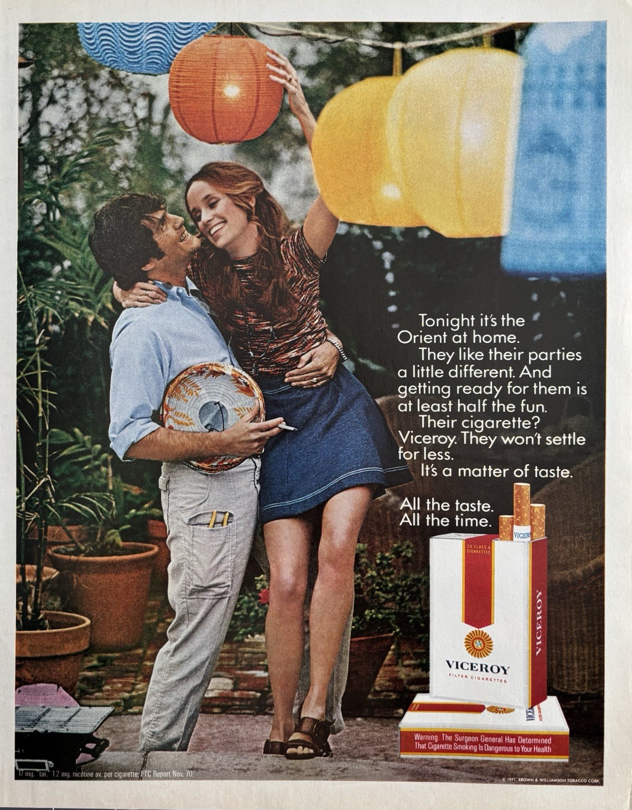 1971 Viceroy Cigarettes Original Vintage Advertisement Couple Lanterns  Print Ad