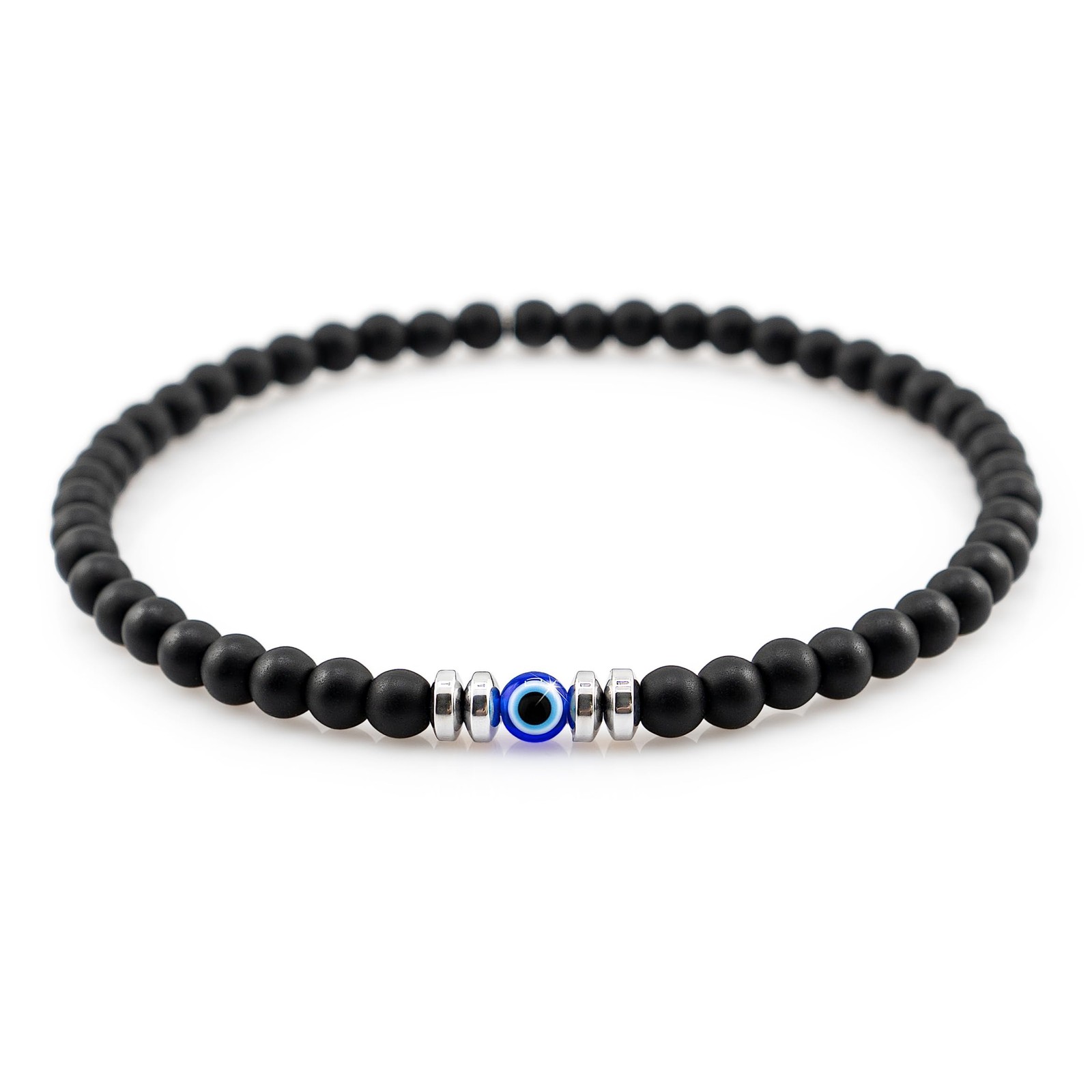 Lameybrt Evil Eye Bracelet 4 mm Natural Stretch One Size, B03 Black Agate