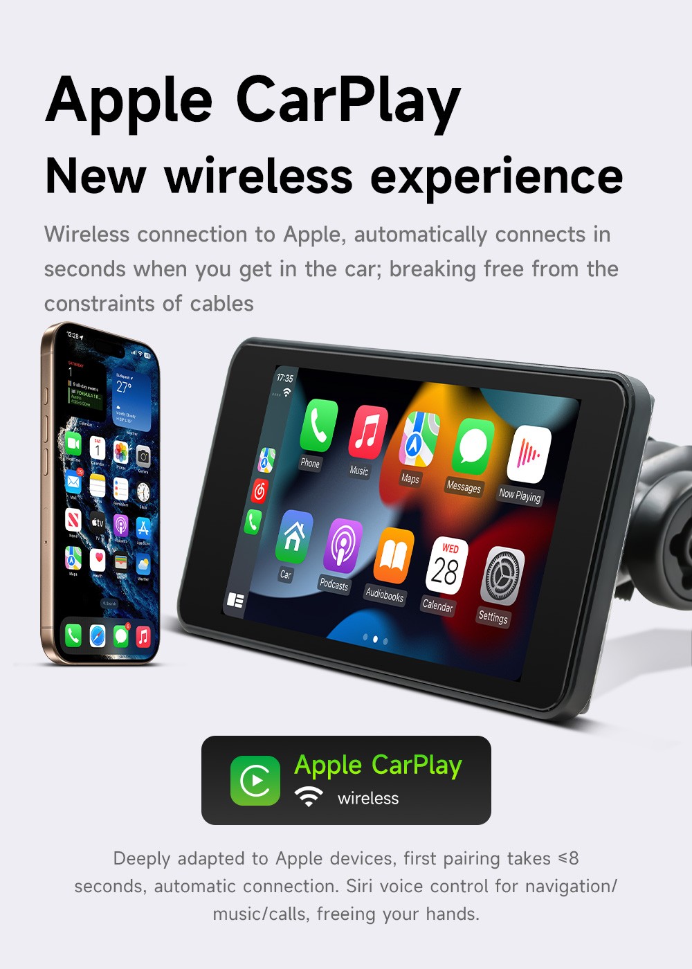 5" Waterproof Motorcycle Navigator Portable Wireless CarPlay Android Auto Screen