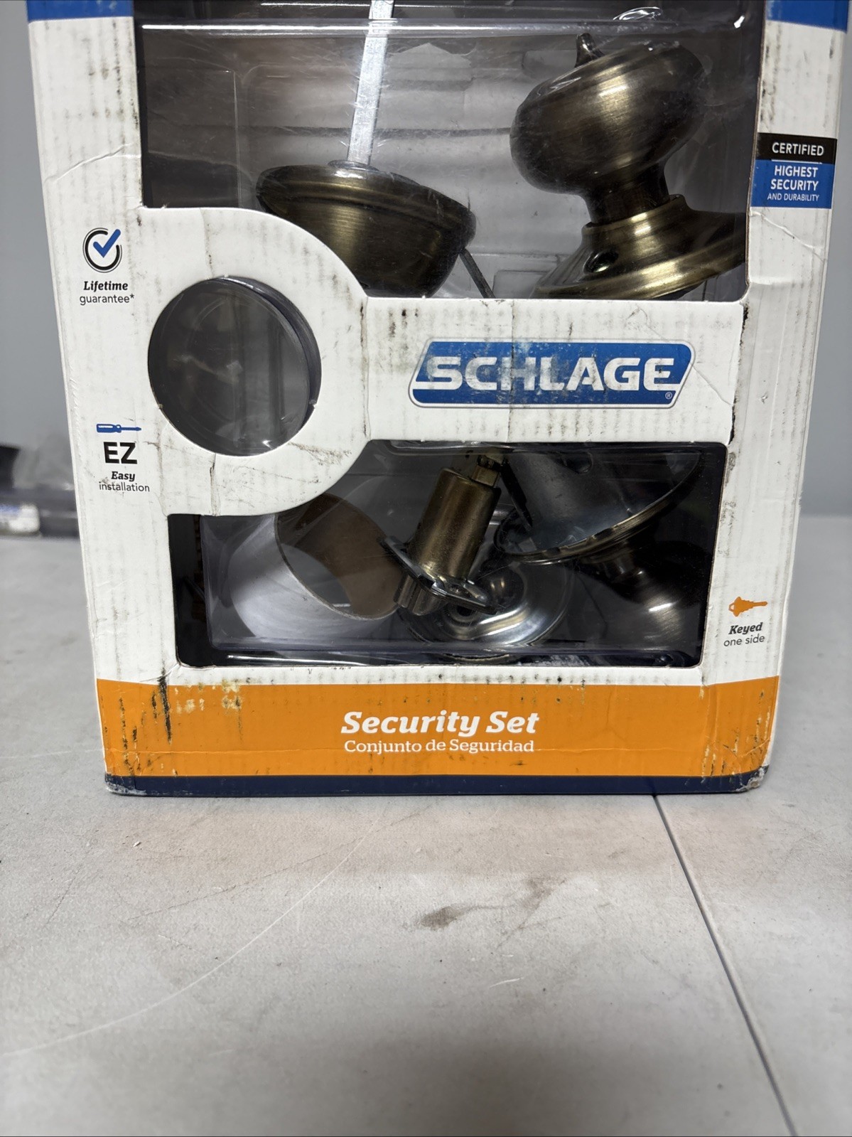 Schlage Georgian Knob Single Cylinder Deadbolt Antique Brass FB50VGEO609 #8da