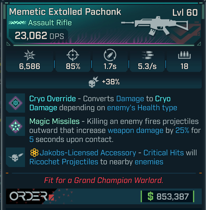 Borderlands 4⭐PACHONK AR⭐CRYO OVERIDE⭐JAKOBS