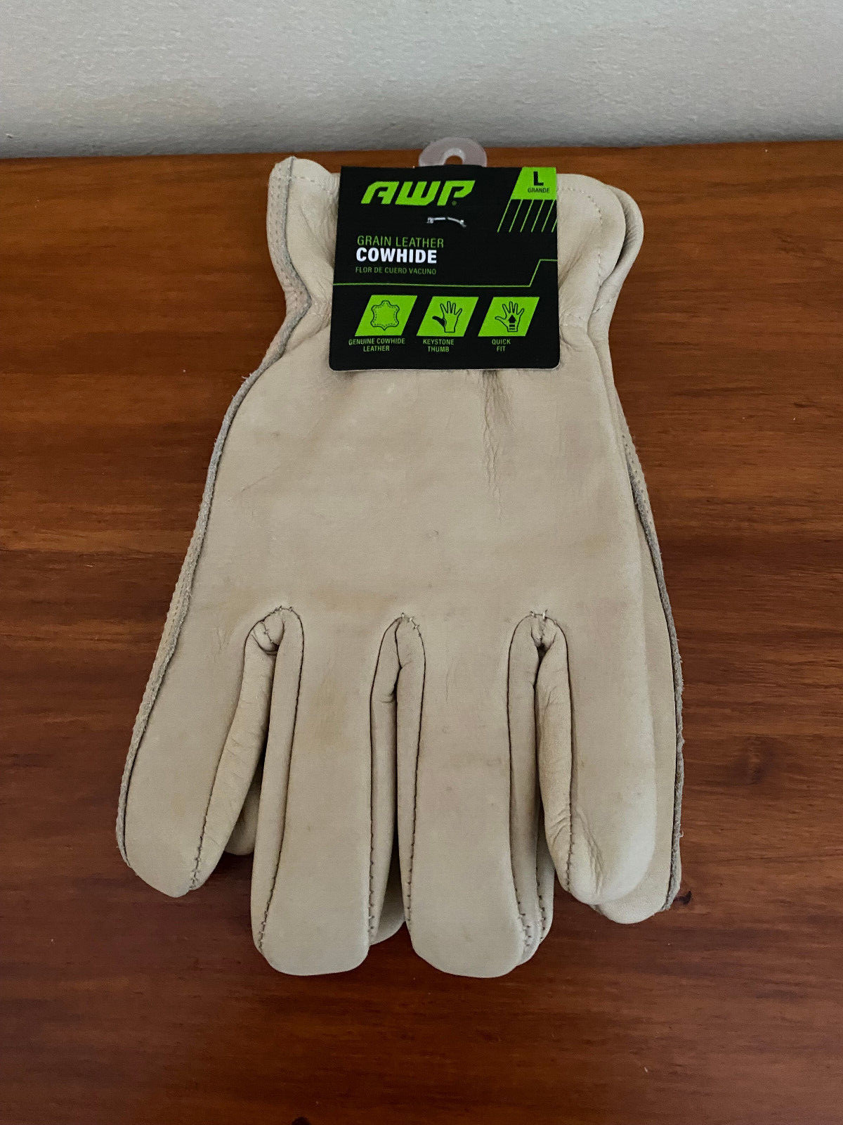 AWPGear Genuine Grain Leather Cowhide Keystone Thumb Quick Fit Men's Gloves L.