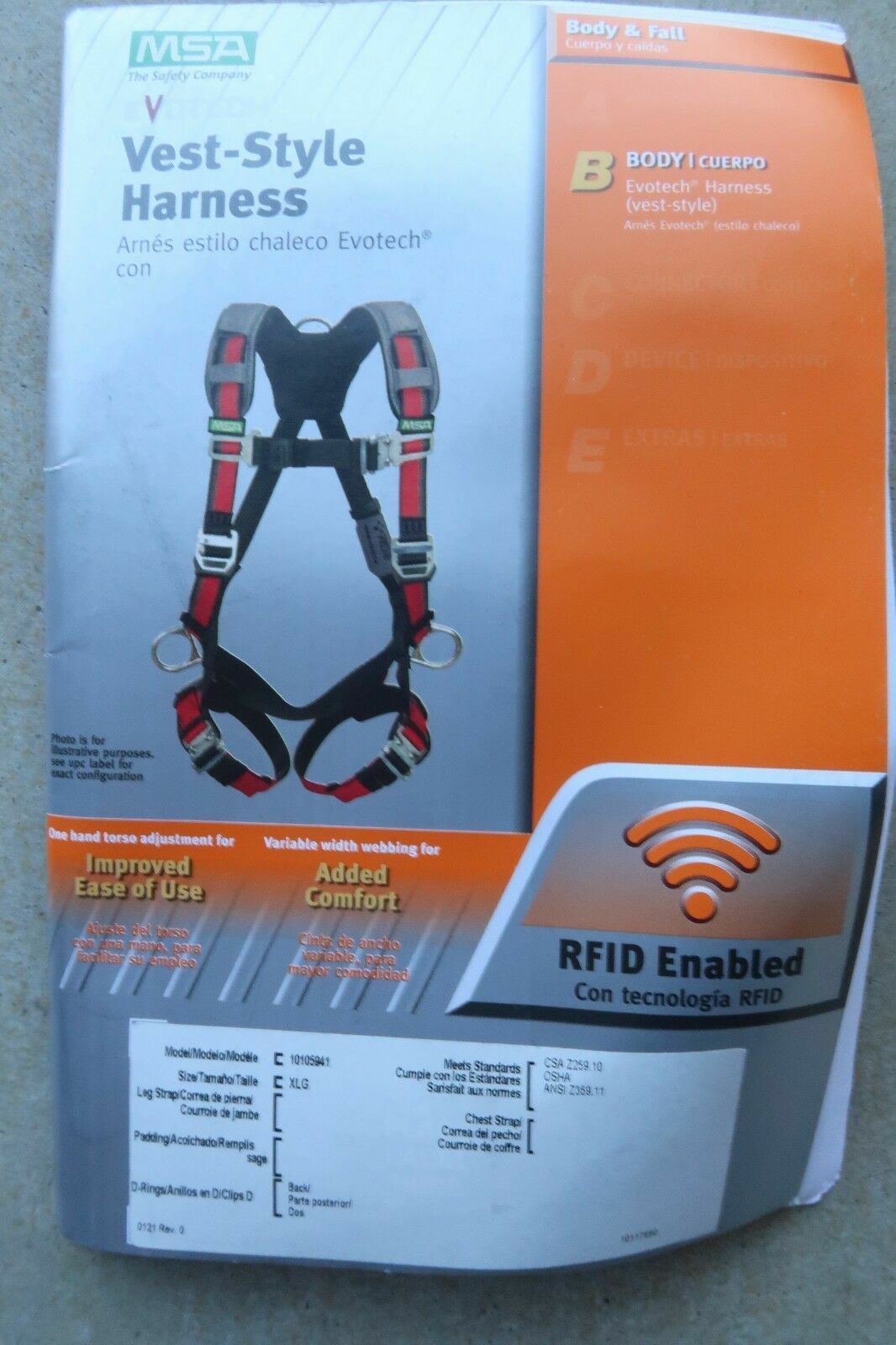 MSA 10105941 Evotech X-Large Red/Black Full-Body Harness, Back D-Ring, Qwik