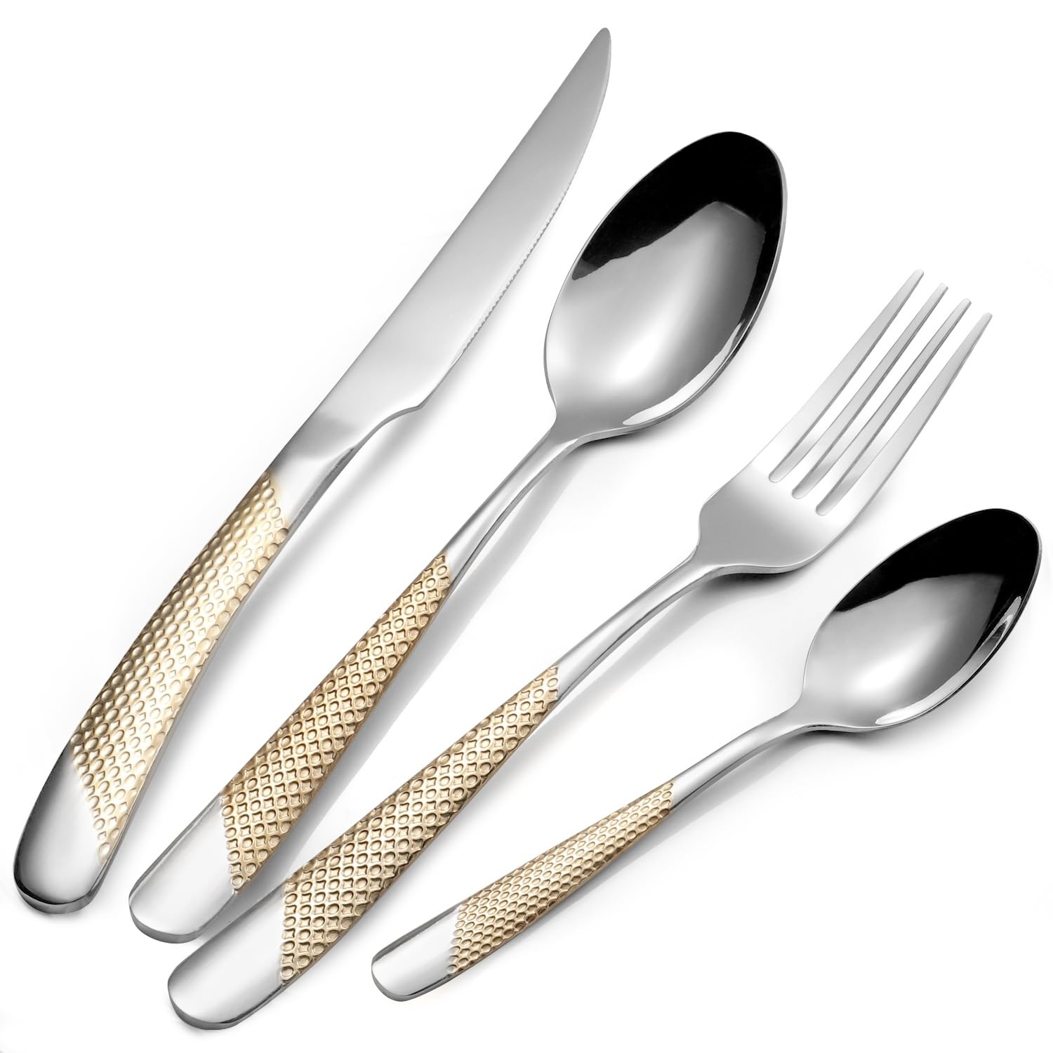 24 Piece Gold Hammered Silverware Set for 6, Premium Foodgrade Stainless Stee...
