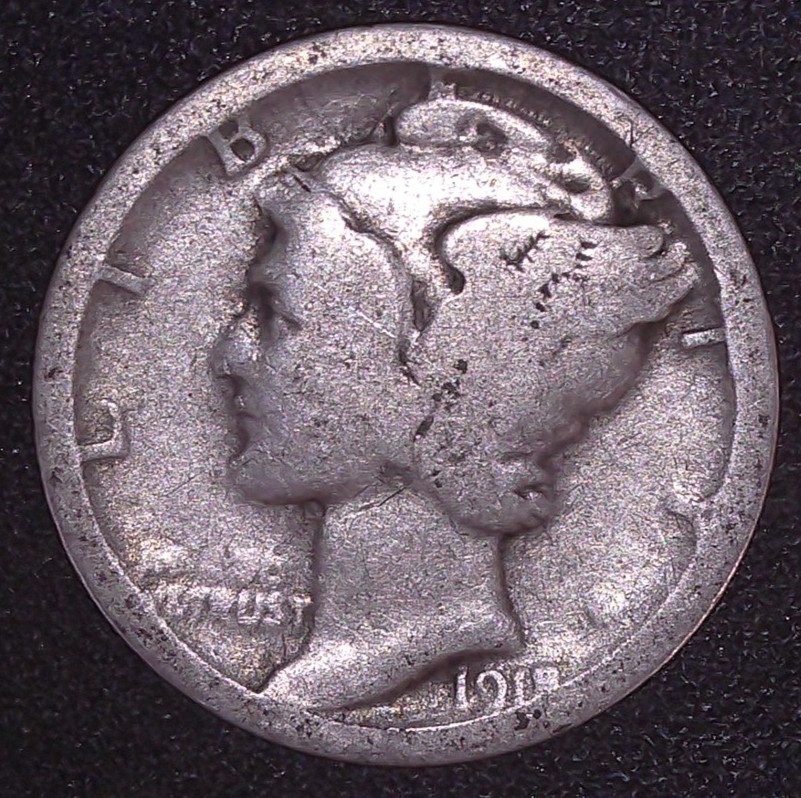 1918-S Mercury Winged Liberty .10c Dime 90% SILVER San Francisco Mint
