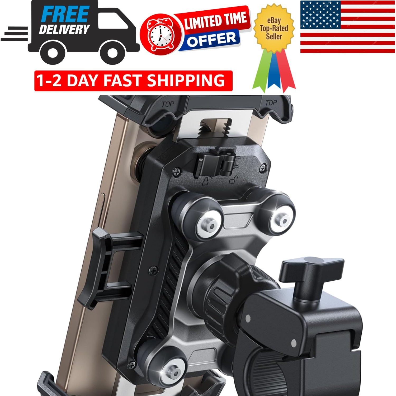 Motorcycle Phone Mount Holder - [Dual Vibration Dampener] 150mph Anti-Shock P...