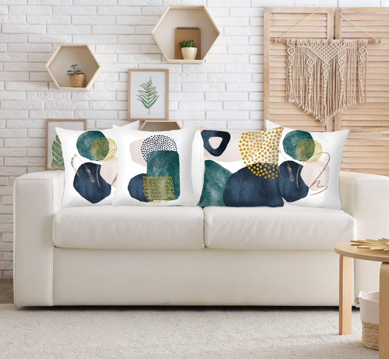 Jartinle Boho Abstract 18" x (Pack of 4), Emerald Green Navy