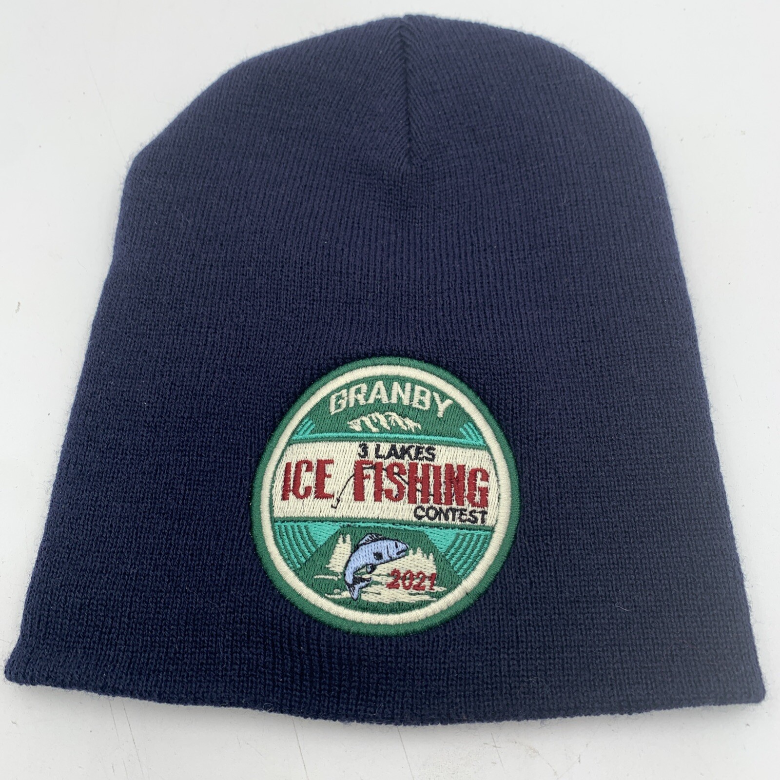 Grandby 3 Lakes Ice Fishing Contest 2021 Patch Adult Beanie Snowboard Ski Hiking