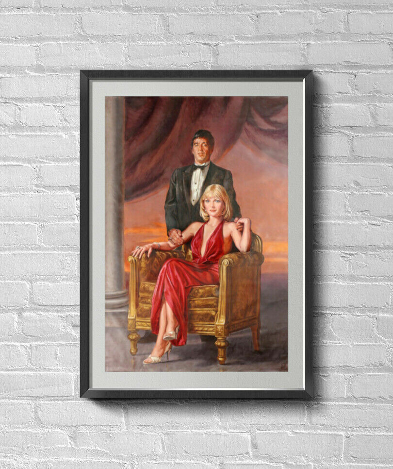 1983 Scarface Movie Poster Print Tony Montana, Elvira Portrait Painting Prop New