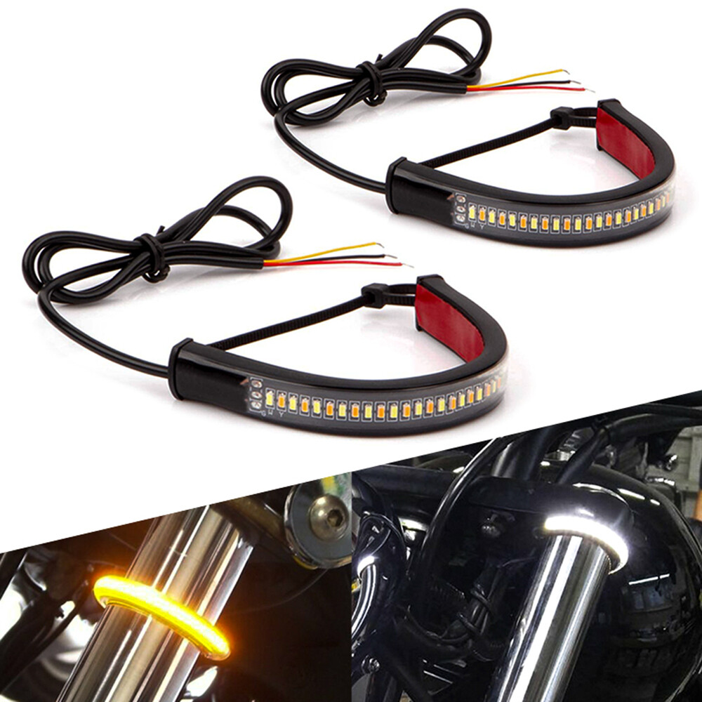 Amber White LED Fork Turn Signal Indicators Blinkers Light Strips For Motor