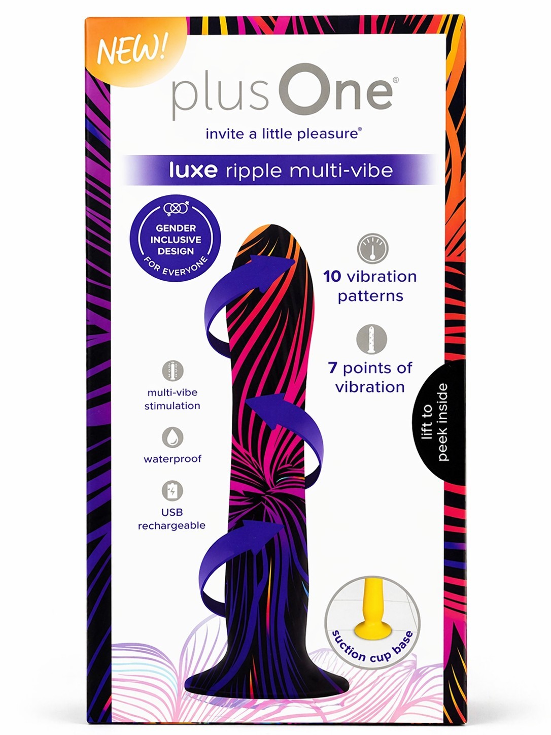 Plus One Luxe Ripple Multivibe Personal Vibrator With Suction Cup Base NEW