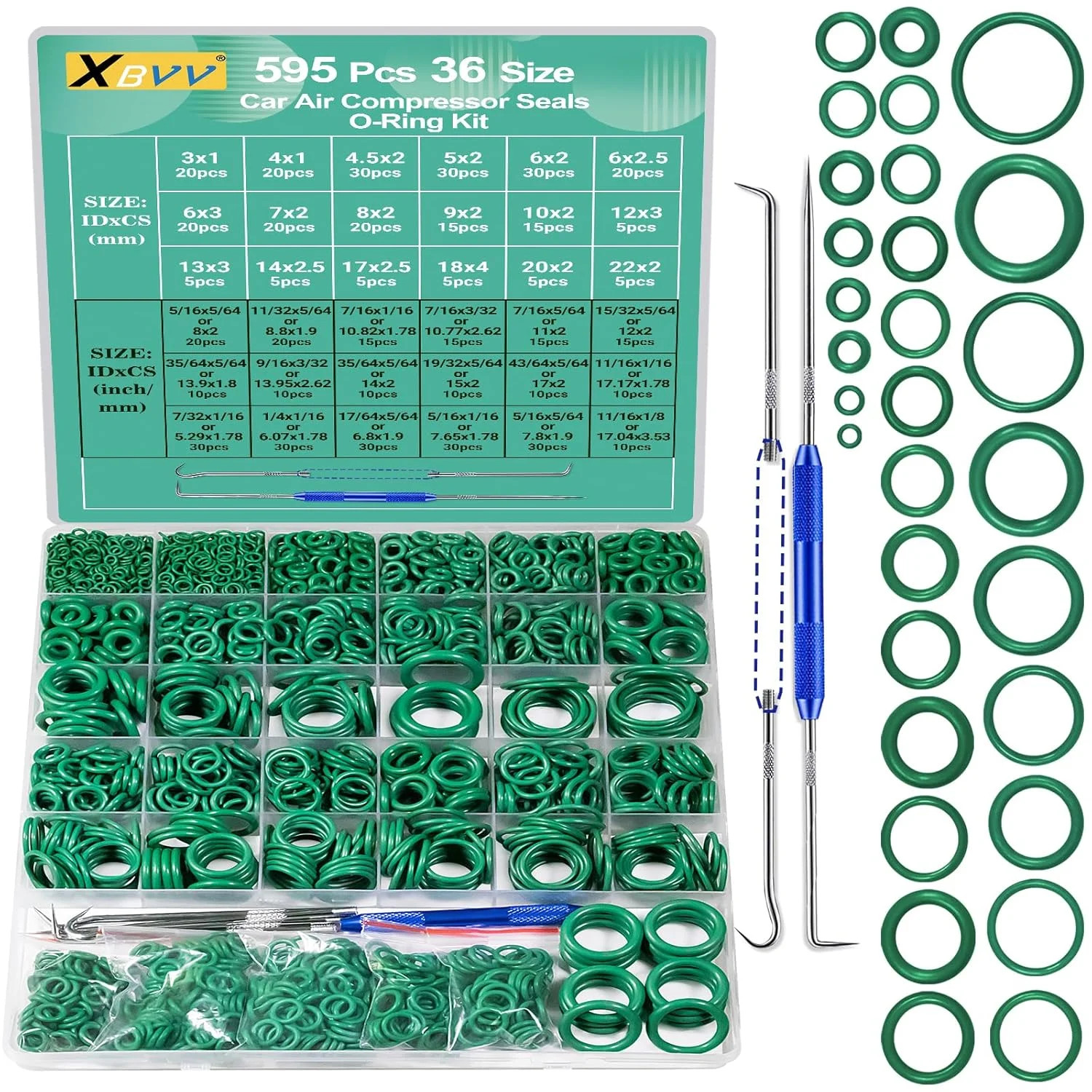 595 Pcs Metric and SAE Air Conditioning O-Ring Kit for Automotive A/C, Compresso
