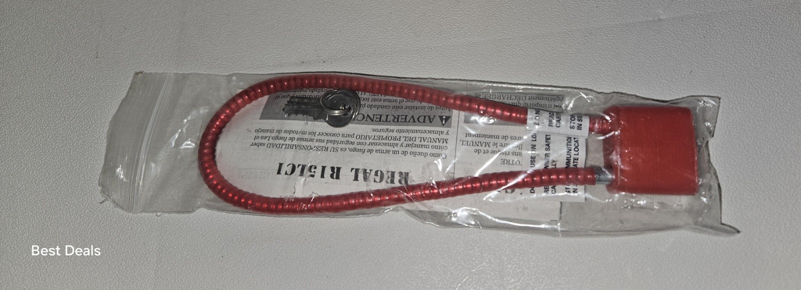 Regal #R15LC1 Cable Pistol/Gun Lock With 2 Keys & Instructions (Red/New)