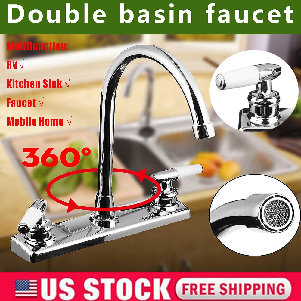 8'' Plastic Hot-Cold Mixer Dual-Handle Kitchen Faucet Basin Sink Spout Water Tap