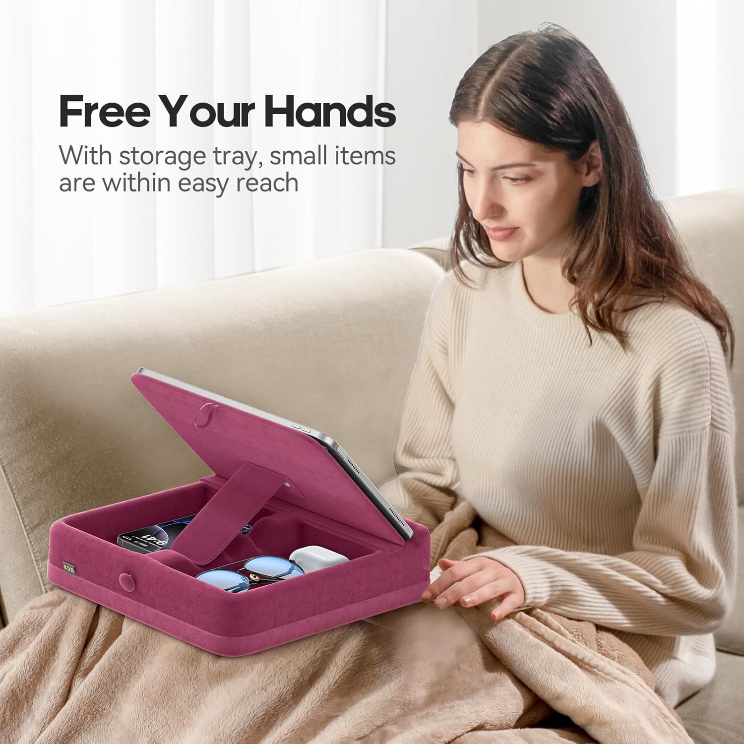 Tablet Pillow Stand W/ Storage Foldable iPad Holder Lap Desk & Bed Angle