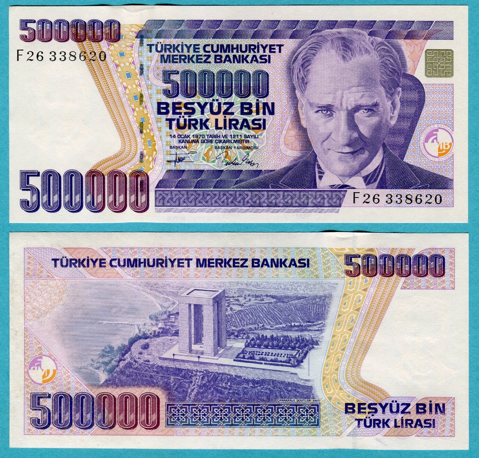 Turkey 500,000 Lira ND(1994) P208 UNC / Prefix F