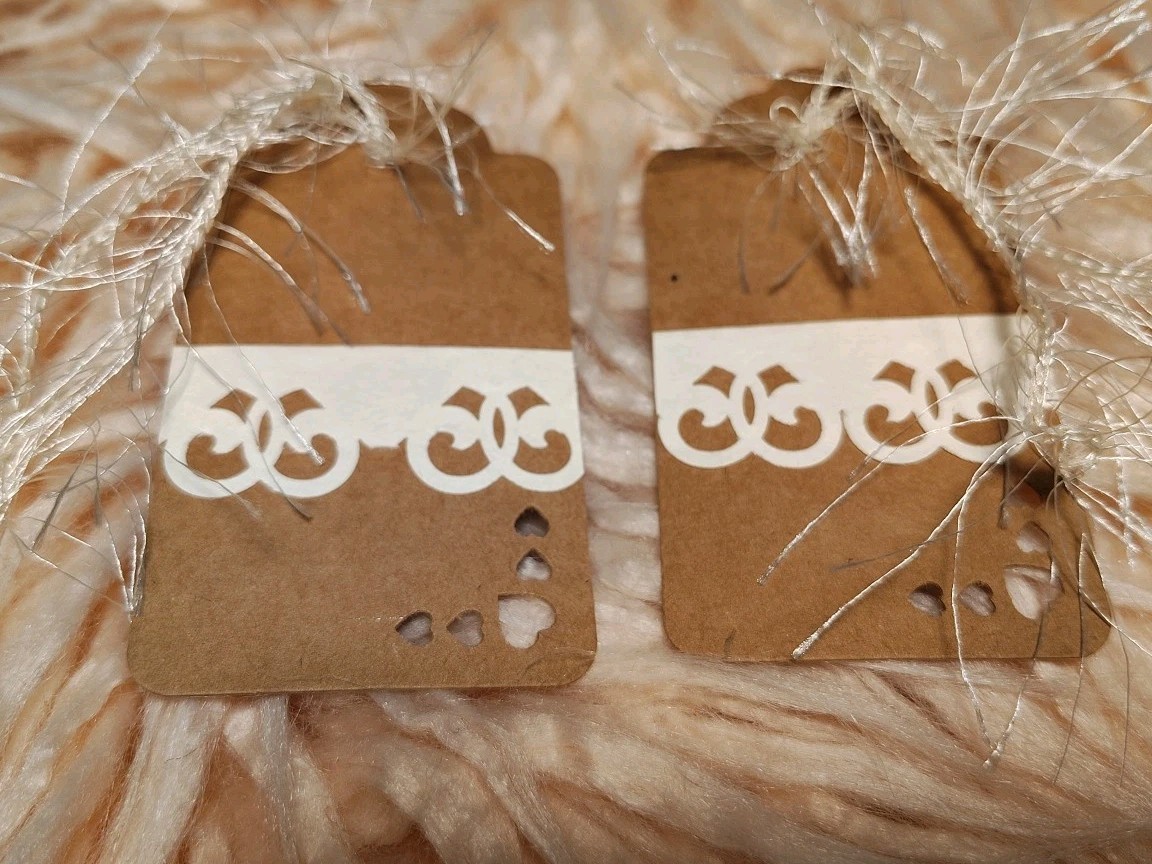 Junk Journal Tags 2 Pack Heart Theme Shabby Chic Style Cream Funky Fur 2.25"X4"