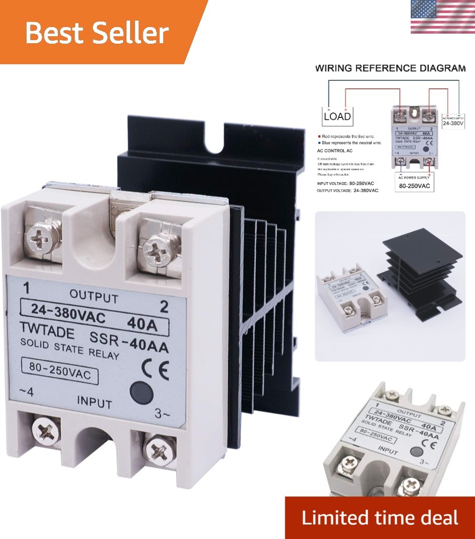 40A Solid State Relay AC 80-250V to 24-380V with Heat Sink - Reliable Switching