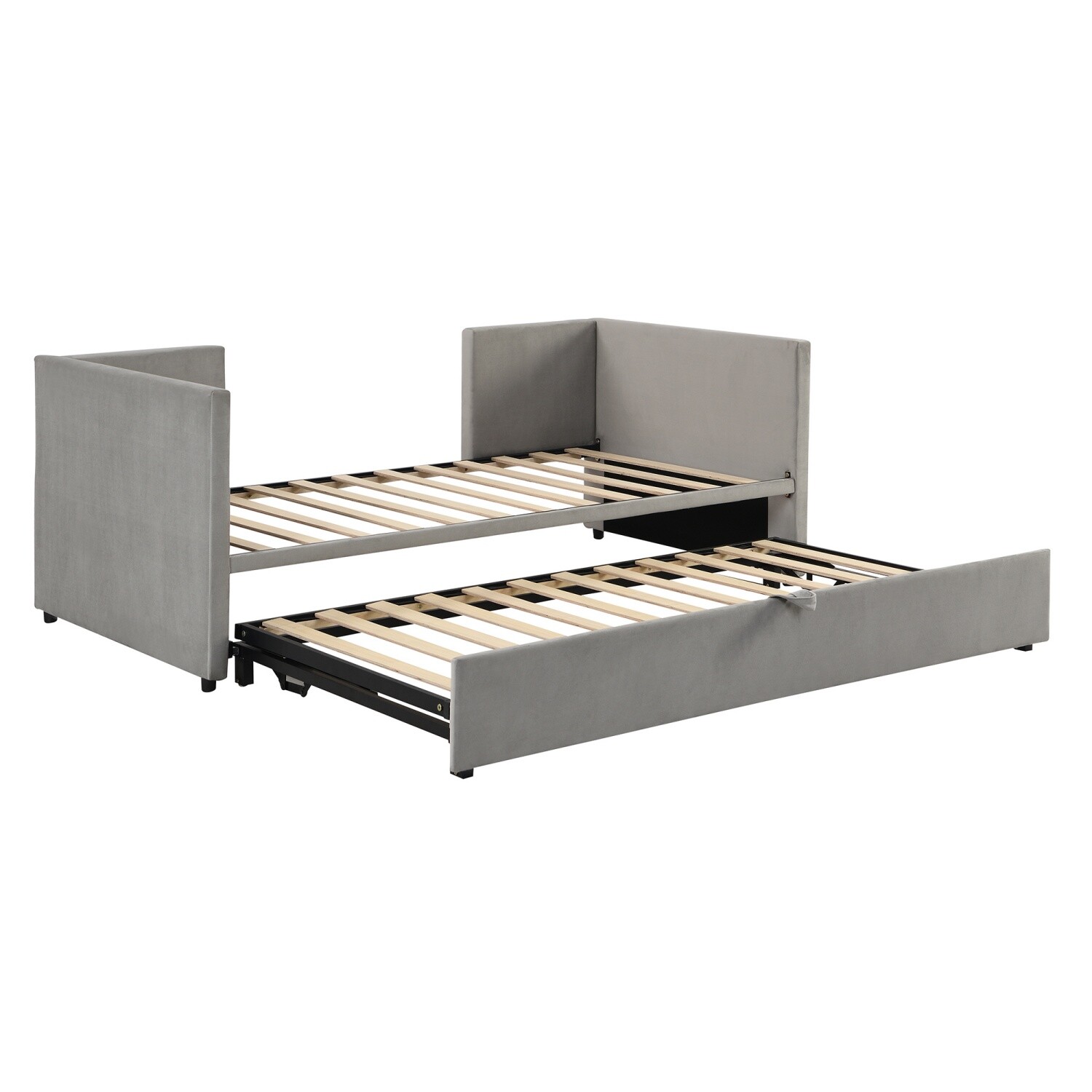 Twin Size Daybed Upholstered Bed Frame Sofa Bed w/ Trundle Gray/Pink/Beige
