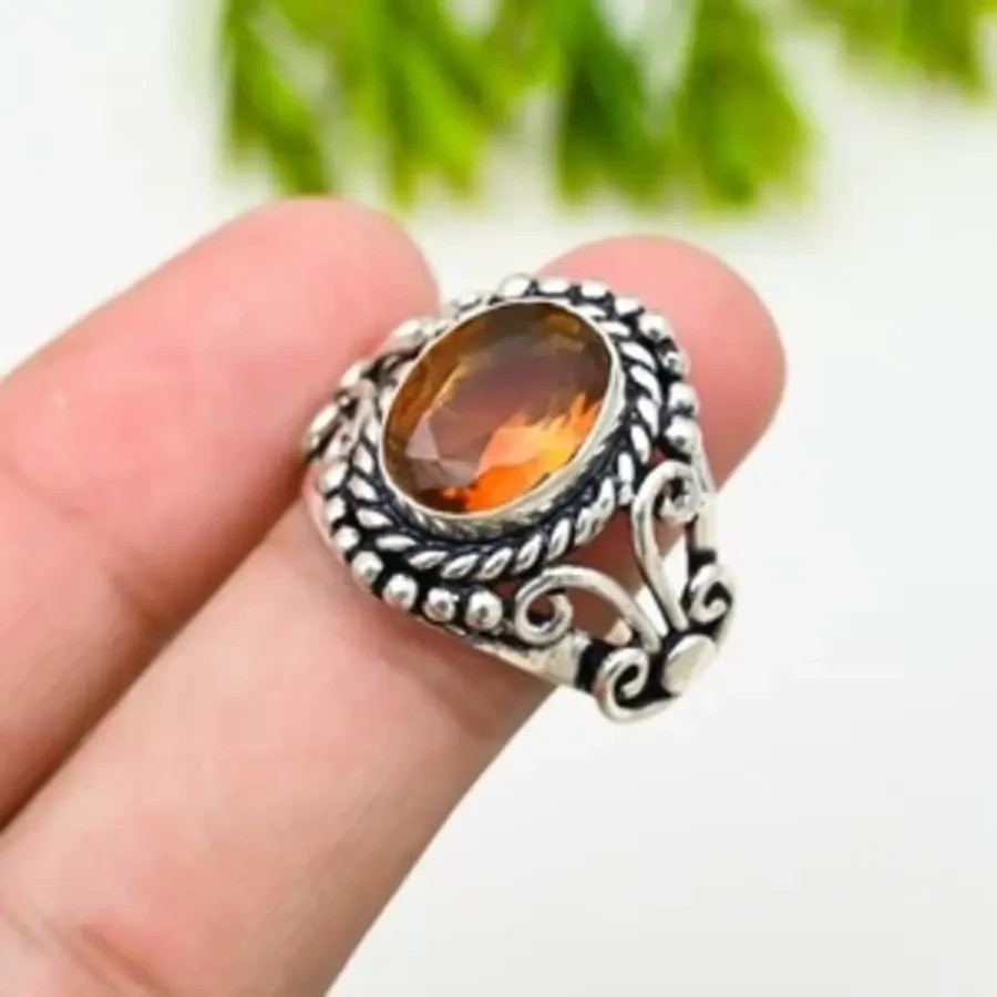 Citrine Gemstone 925 Sterling Silver Ring Handmade Jewelry Ring Gift For Wife