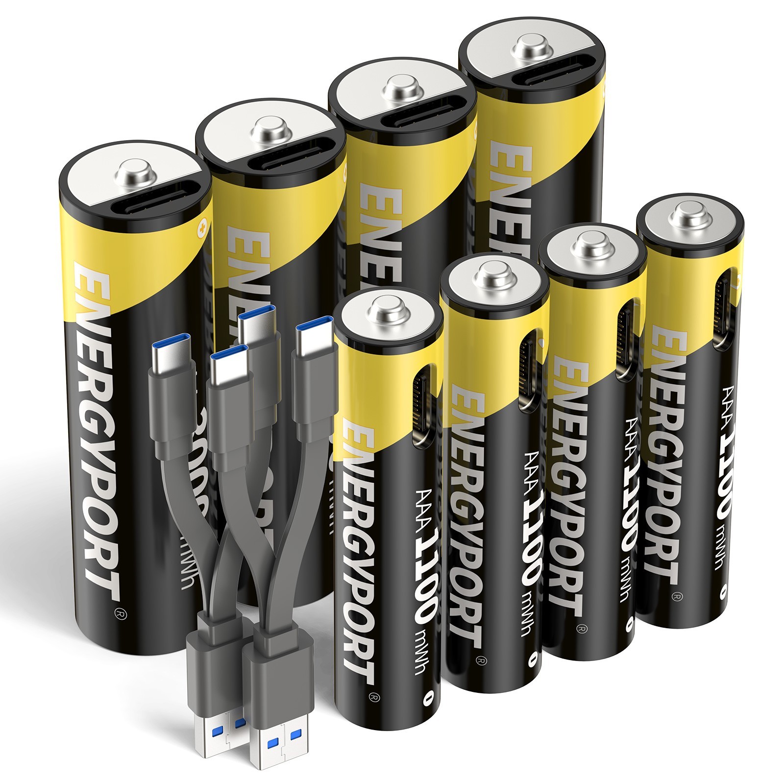 4x 3000mWh AA + 4x 1100mWh AAA USB Rechargeable Li-ion Batteries 1.5V with Cable