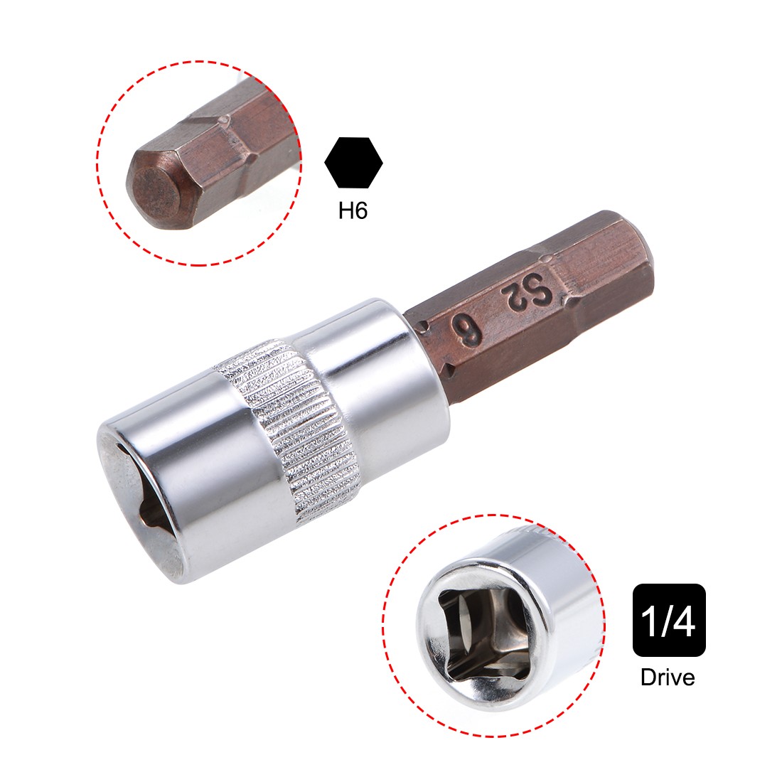 2pcs 1/4" Drive x 6mm Hex Bit Socket S2 Steel Bits CR-V Sockets 38mm