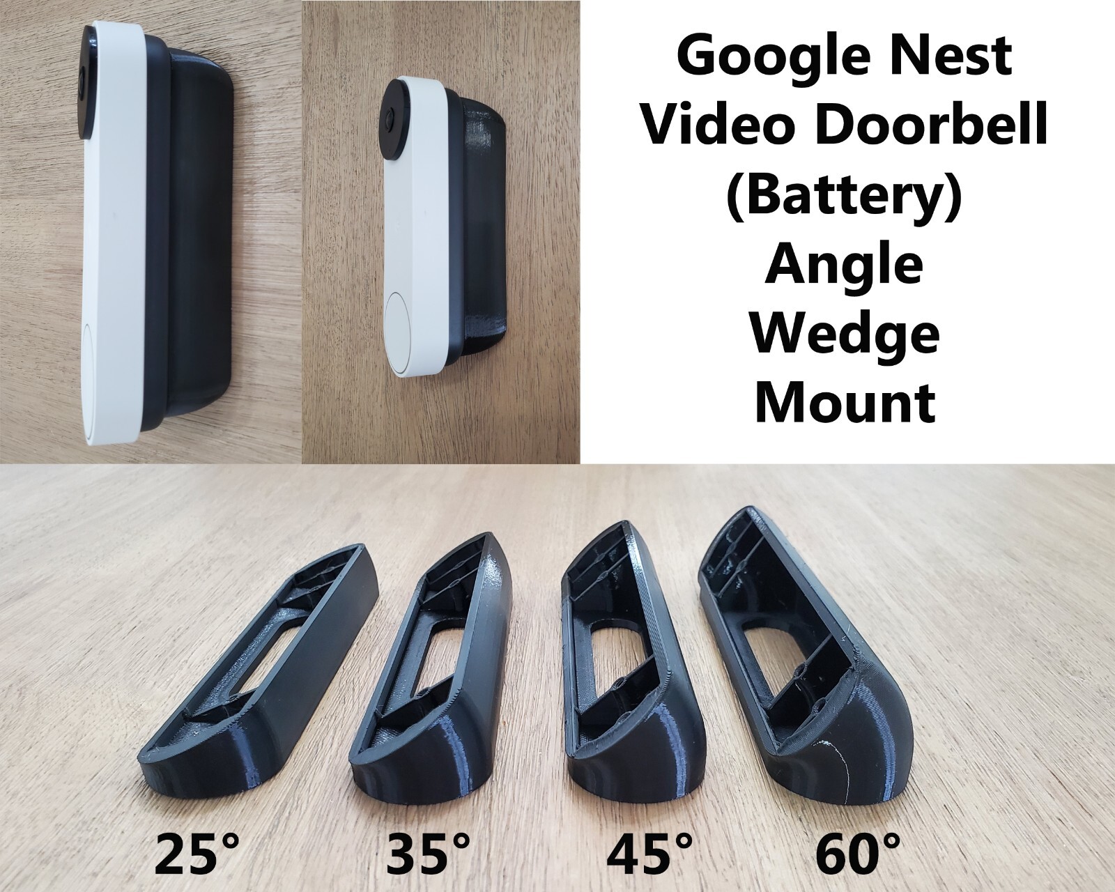 Google Nest Video Doorbell Battery Wedge Angle Mount Bracket Holder 3D Printed